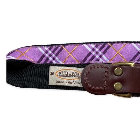 Auburn Pink Tartan Plaid Ribbon and Leather Dog Collar, sz 26” - Picture 6 of 8